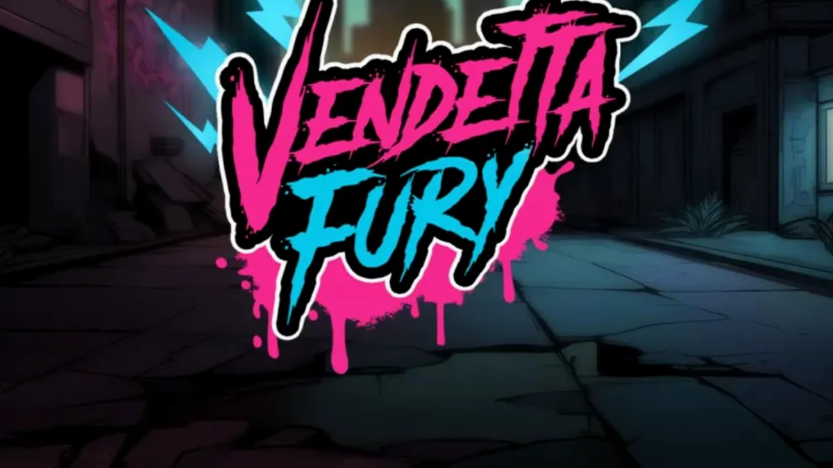 Pemandangan futuristik neon noir dalam slot Vendetta Fury